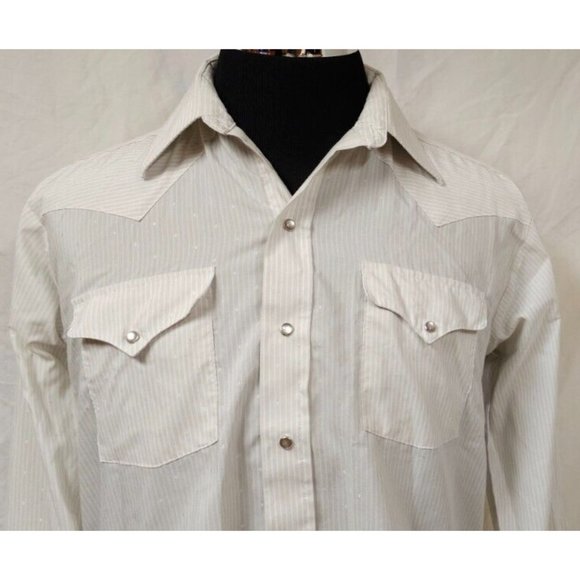 Pan Handle Slim Mens 16-34 Beige Stripe Dots Long Sleeve Button Up Western Shirt - Picture 3 of 12